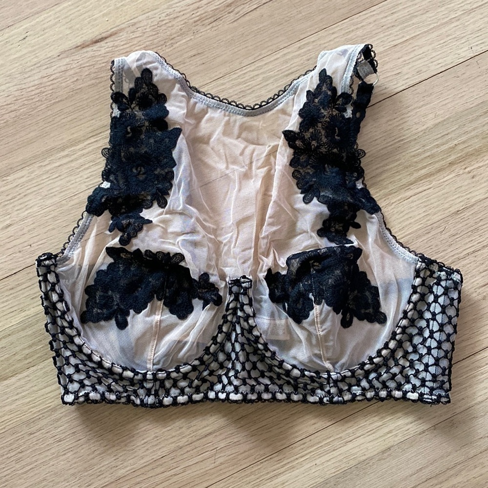 Victoria Secret BNWOT black Lace + Nude Bralette 36D